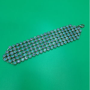 Vintage Aurora Borealis 6-Row Rhinestone Bib Bracelet Silver Tone